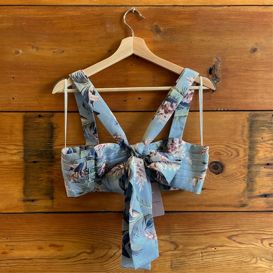 3 / L - Zimmermann Blue Tropical Print Crop Top Winsome Bow Bralette 0802KT
