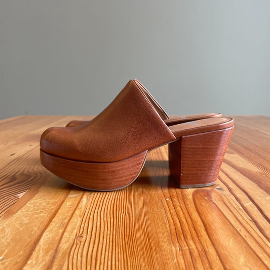 7 - Fortress of Inca $280 Brown Leather Platform Ava Heeled Clogs NEW 1209BM