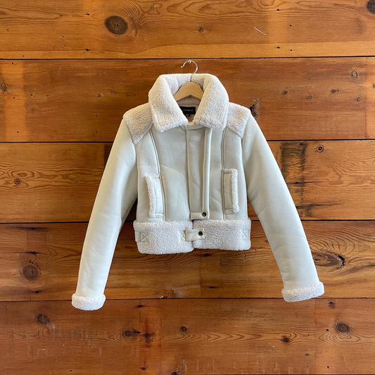 2 - Karen Millen Cream Vegan Faux Sherpa Zip Up Bomber Jacket 0929JM