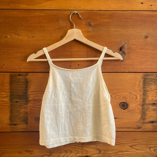 S - Rudy Jude White Knit Organic Cotton Shell Button Tank Top 0312IG