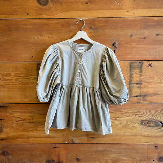 S - Rudy Jude Khaki Puff SleeveHalf Button Organic Cotton Shirt Top 0312IG
