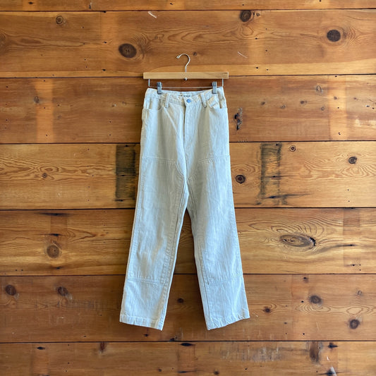 2 - LYKKE WULLF Beige Contrast Stitch High Waist Workwear Pants 0312IG
