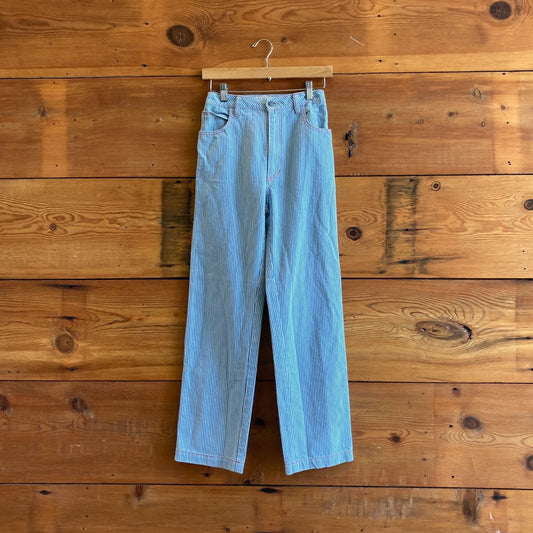 0 - LYKKE WULLF Light Blue Railroad Stripe Carpenter Workwear Pants 0312IG