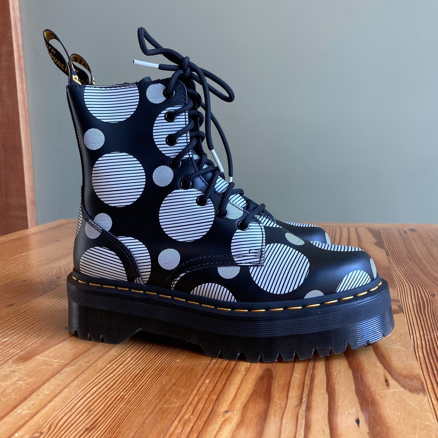 8 - Dr Martens $210 Black White Polka Dot Platform Jadon Boots NEW w/ Box 0425SV