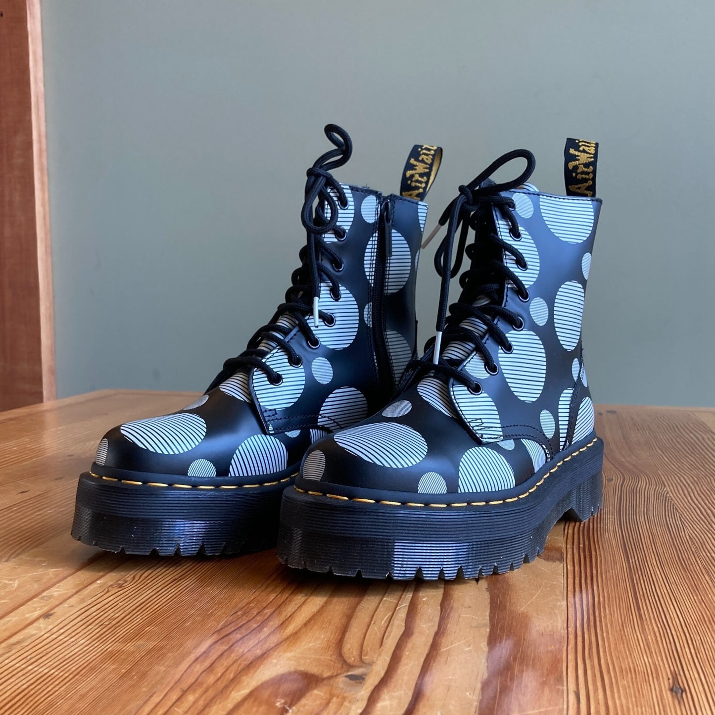 8 - Dr Martens $210 Black White Polka Dot Platform Jadon Boots NEW w/ Box 0425SV