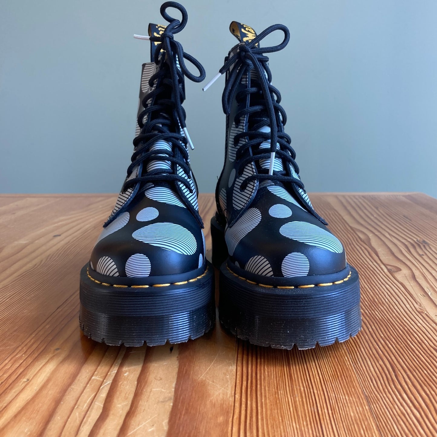 8 - Dr Martens $210 Black White Polka Dot Platform Jadon Boots NEW w/ Box 0425SV