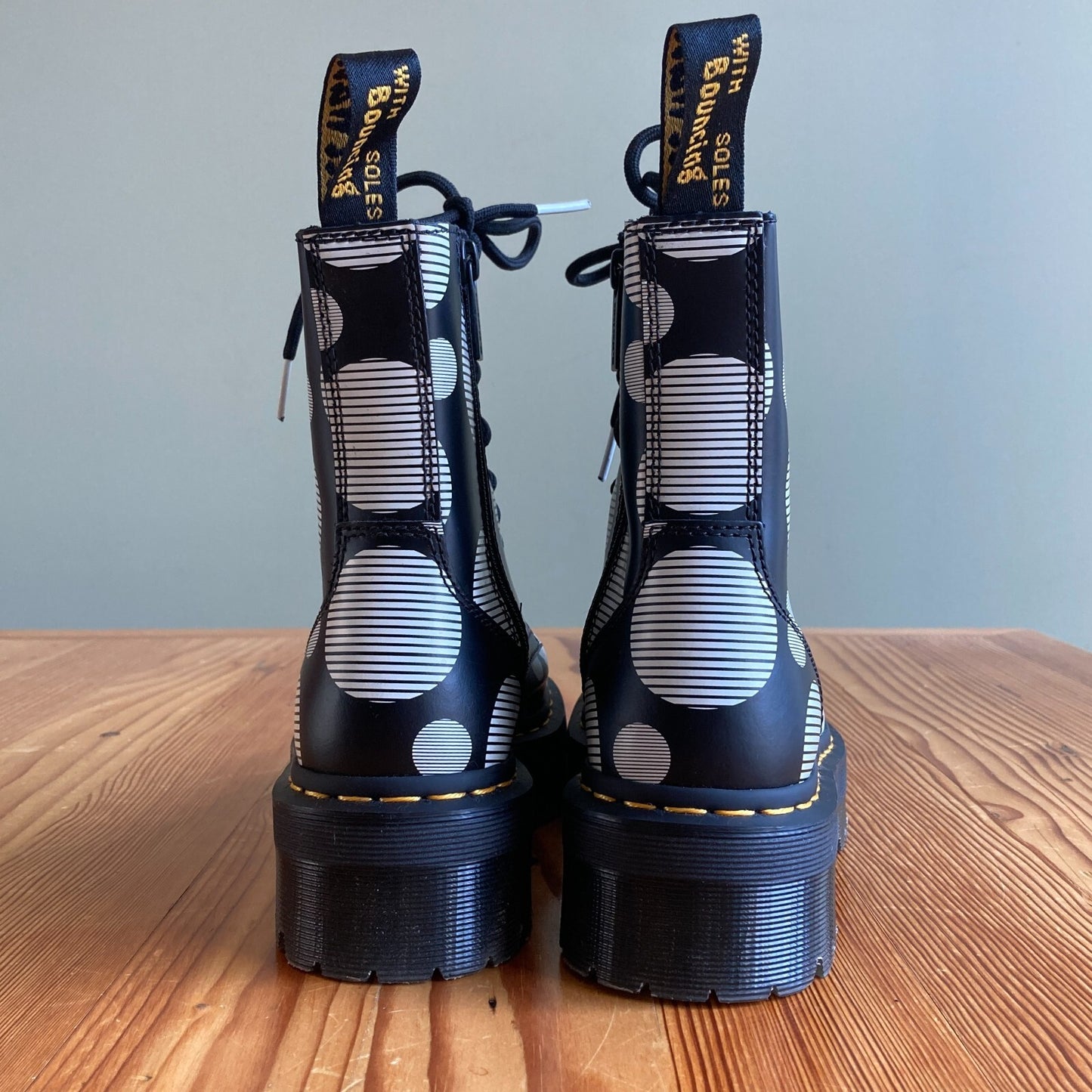 8 - Dr Martens $210 Black White Polka Dot Platform Jadon Boots NEW w/ Box 0425SV