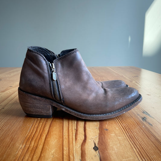 6.5 - Liberty Brown Leather Inara Distressed Women's Zipper Ankle Boots 0505MB