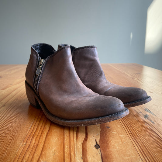 6.5 - Liberty Brown Leather Inara Distressed Women's Zipper Ankle Boots 0505MB