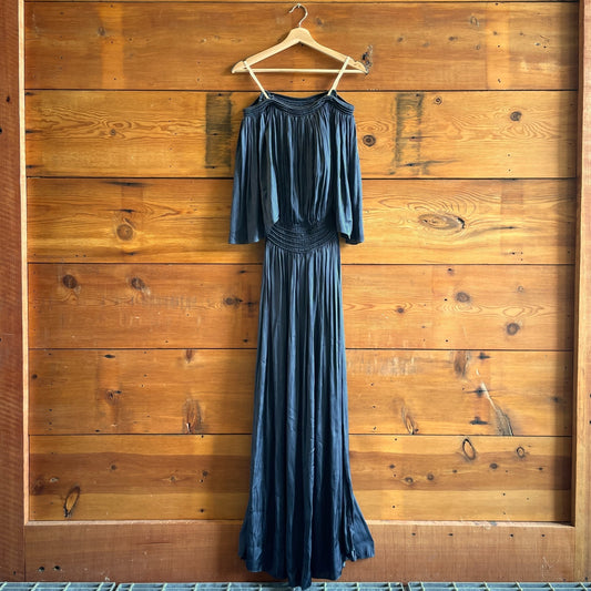 XS - Halston Heritage NEW $495 Navy Evening Collection Grecian Maxi Dress 0415AU