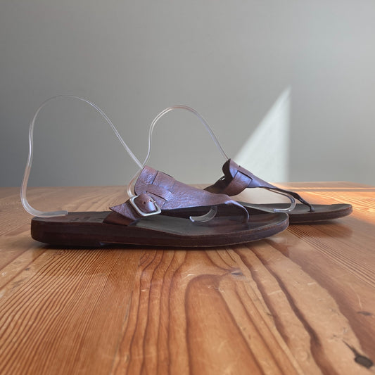 8 - Calleen Cordero Brown leather Thong Buckle Strap Womens Sandals 0808BB