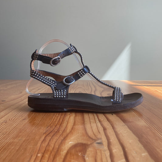 7.5 - Calleen Cordero Black Studded Leather Strappy Womens Sandals 0808BB