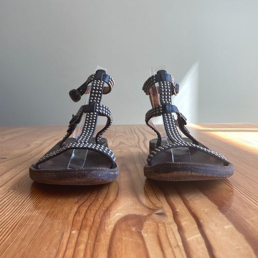 7.5 - Calleen Cordero Black Studded Leather Strappy Womens Sandals 0808BB