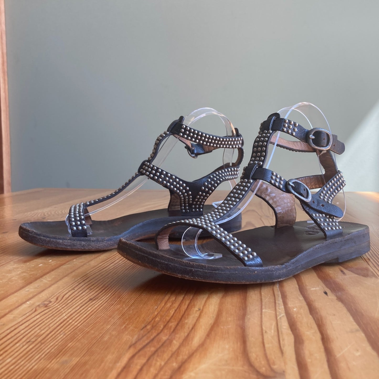 7.5 - Calleen Cordero Black Studded Leather Strappy Womens Sandals 0808BB