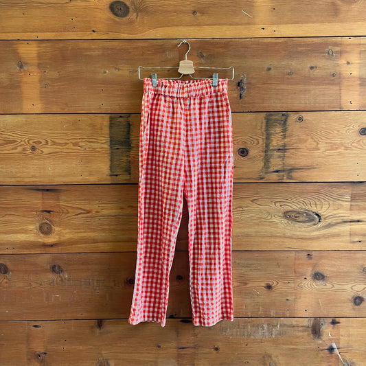 S - Lykke Wullf Red White Gingham Elastic Waist Straight Cotton Pants 0312IG