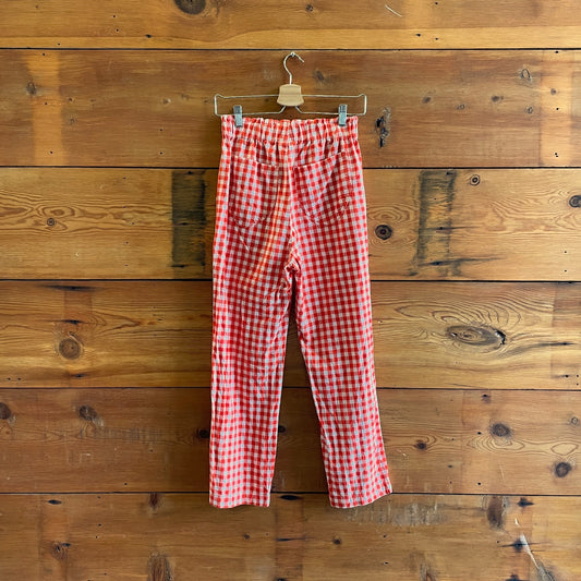 S - Lykke Wullf Red White Gingham Elastic Waist Straight Cotton Pants 0312IG