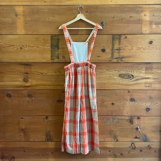 XS - Ace & Jig Red Orange Plaid White Bib Wide Leg Auggie Overalls 0312IG