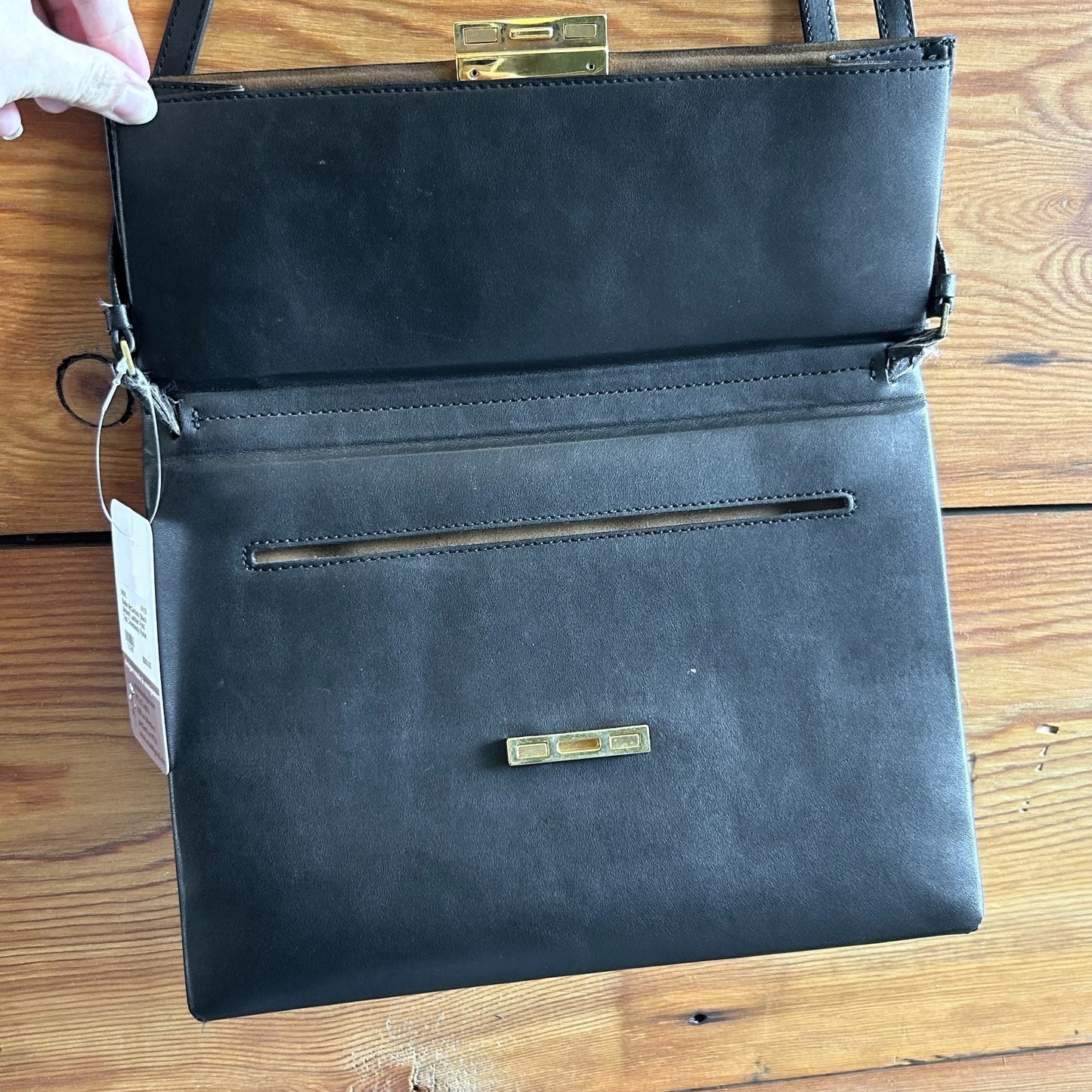 Stella McCartney Black Smooth Leather Fold Top Crossbody Purse Bag 0810RL