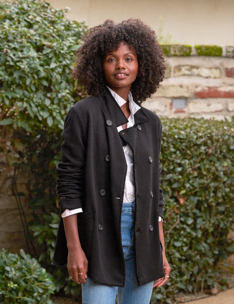 M - Frank & Eileen $348 Black Belfast Sweatshirt Peacoat Blazer Jacket 0721DK