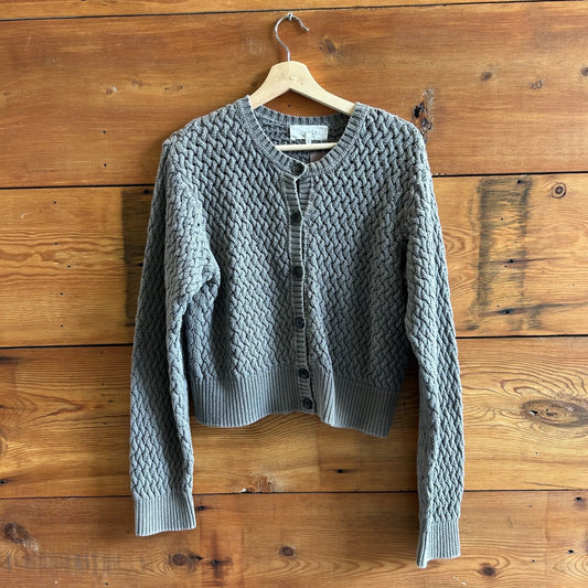 3 / L - The Great Gray Braided Knit Button Up Cotton Cardigan Sweater 0721DK