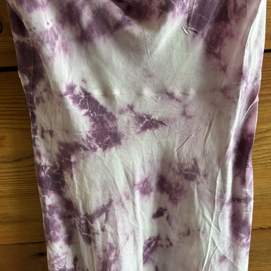 S - Realisation Purple Sleeveless Tie Dye Cowl Neck Midi Silk Dress 0810RL
