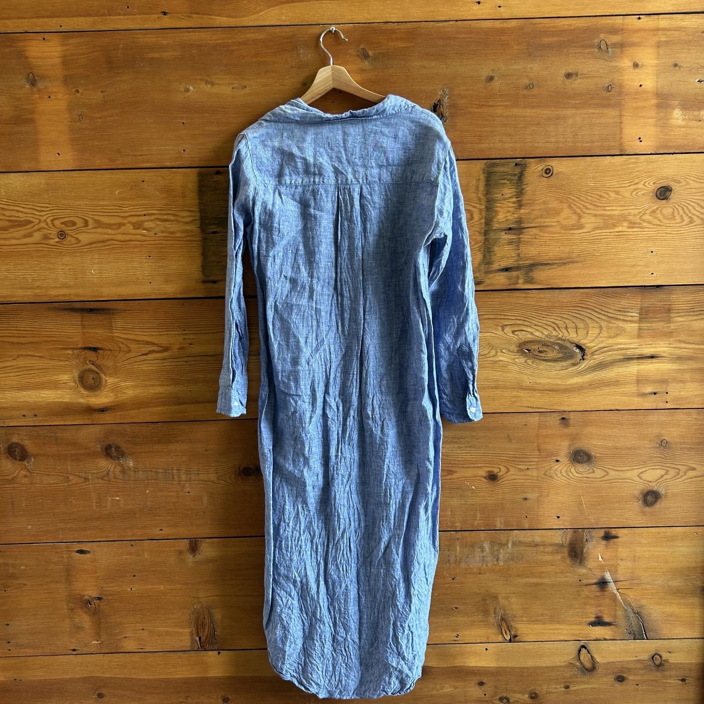 S - Frank & Eileen $308 Blue Chambray 100% Linen Rory Midi Shirt Dress 0721DK