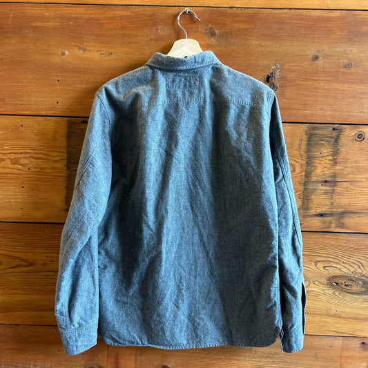 L - RGT Rogue Territory Gray Flannel Button Up Long Sleeve Shirt Top 0407DS