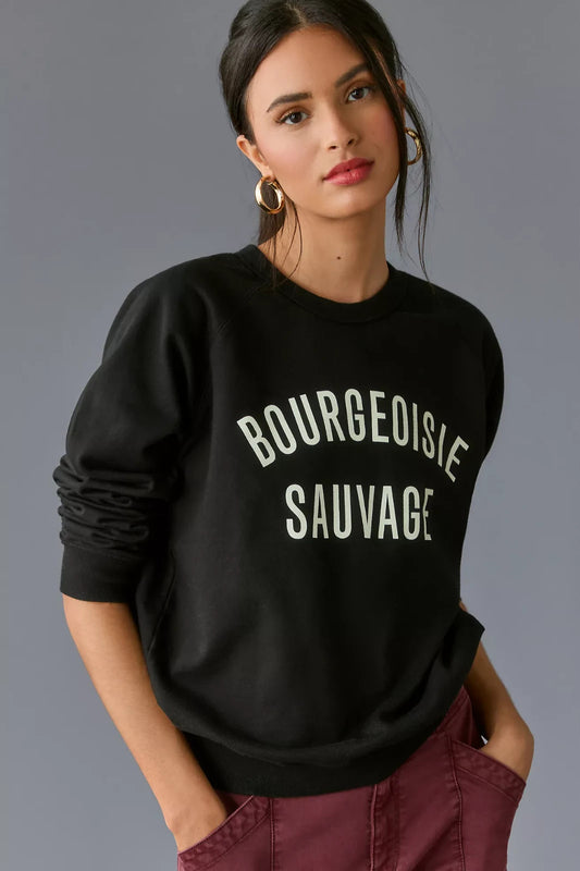 M - Clare V Black Crew Neck Pullover Bourgeoisie Sauvage Sweatshirt 0817JE