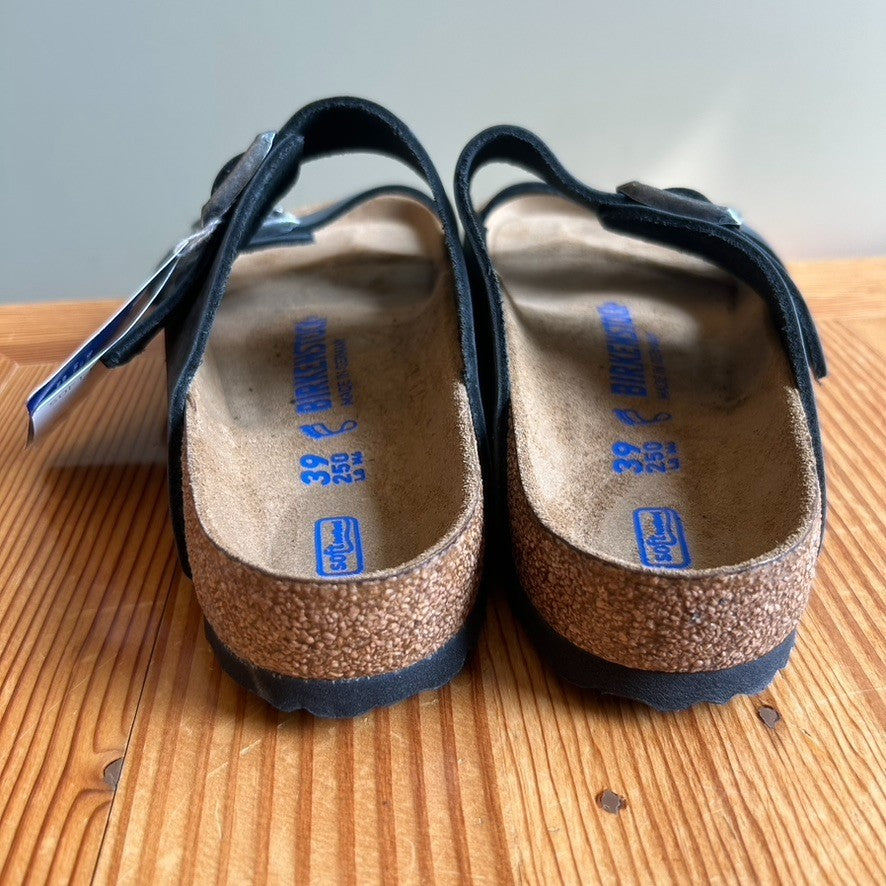 39 / 8 - Birkenstock Black Leather Arizona Soft Footbed Shoes NEW w/ Box 0721DK