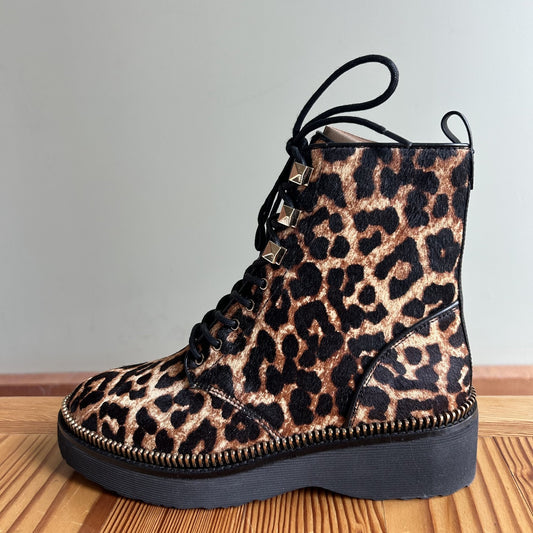 7 - Michael Kors $250 Leopard Printed Lace Up Haskell Boots NEW 0908SA