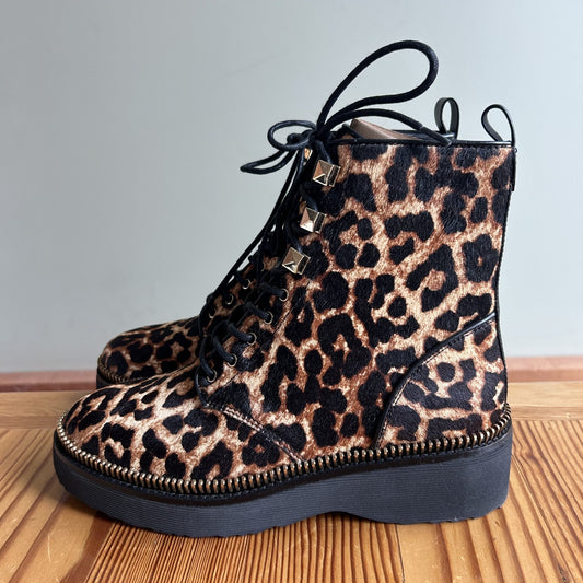 7 - Michael Kors $250 Leopard Printed Lace Up Haskell Boots NEW 0908SA