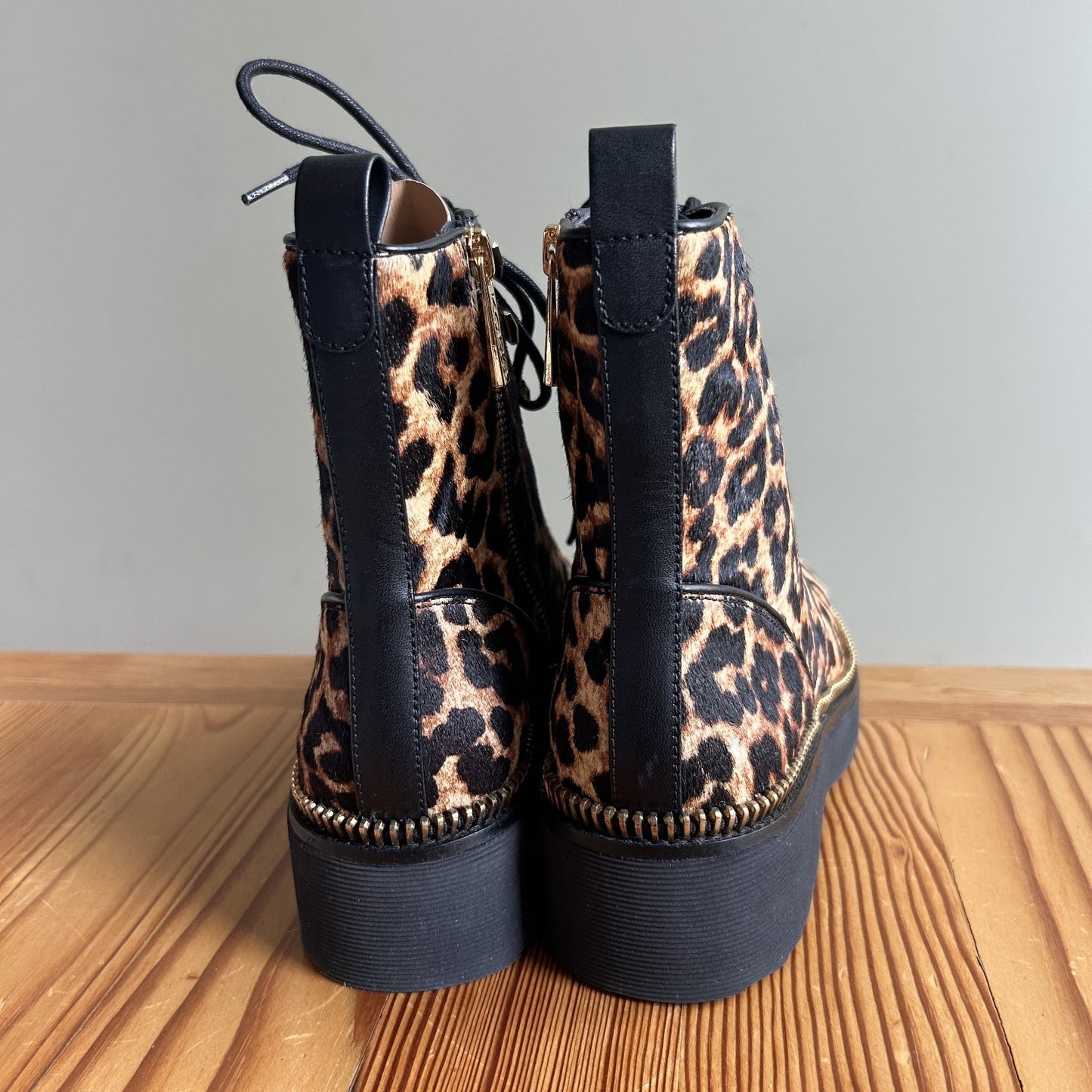 7 - Michael Kors $250 Leopard Printed Lace Up Haskell Boots NEW 0908SA