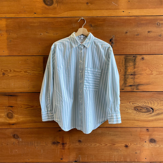 S - AYR Turquoise White Stripe Deep End Button Up Long Sleeve Shirt 1125KG