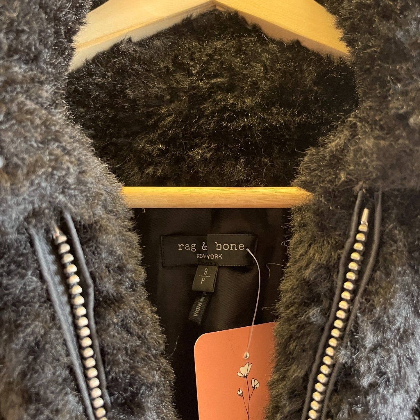 S - Rag & Bone Black Faux Fur Nikki Zip Front Bomber Jacket 1125KG