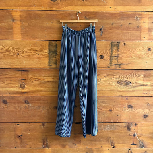 M - Babette Blue Pleated Pull-On Elastic Waist Flowy Straight Leg Pants 0617RF