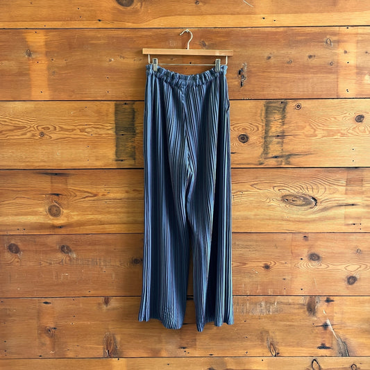 M - Babette Blue Pleated Pull-On Elastic Waist Flowy Straight Leg Pants 0617RF