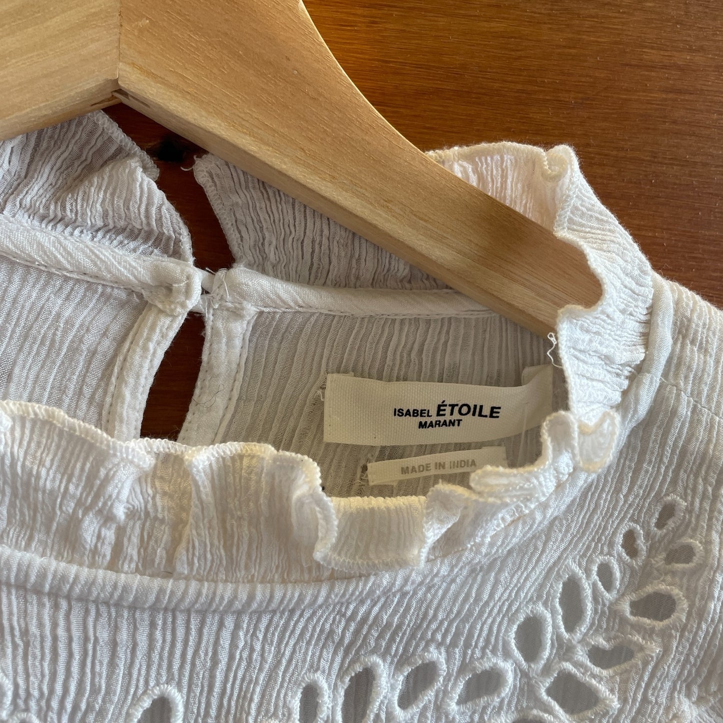 42 / L - Isabel Marant White Ruffled Long Sleeve Embroidered Eyelet Top 0815LO