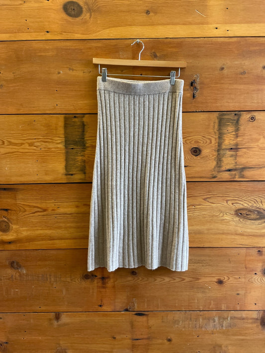 XS - Quince Tan Ribbed Mongolian Cashmere Midi Length Skirt 0309LD