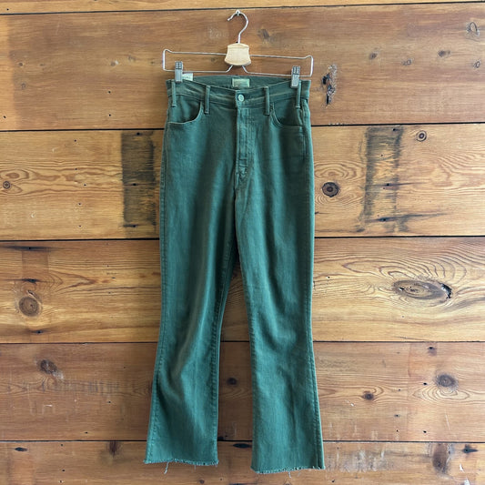 27 - Mother Green Hustler Ankle Fray Kick Flare Black Forest Wash Jeans 1206CC