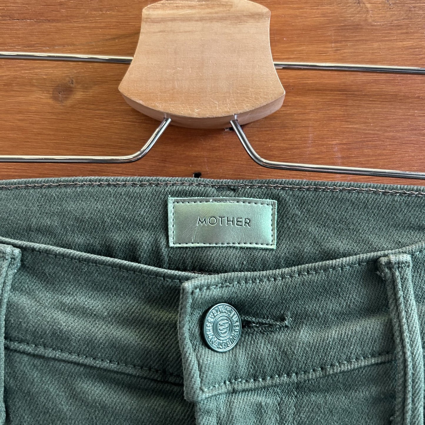 27 - Mother Green Hustler Ankle Fray Kick Flare Black Forest Wash Jeans 1206CC