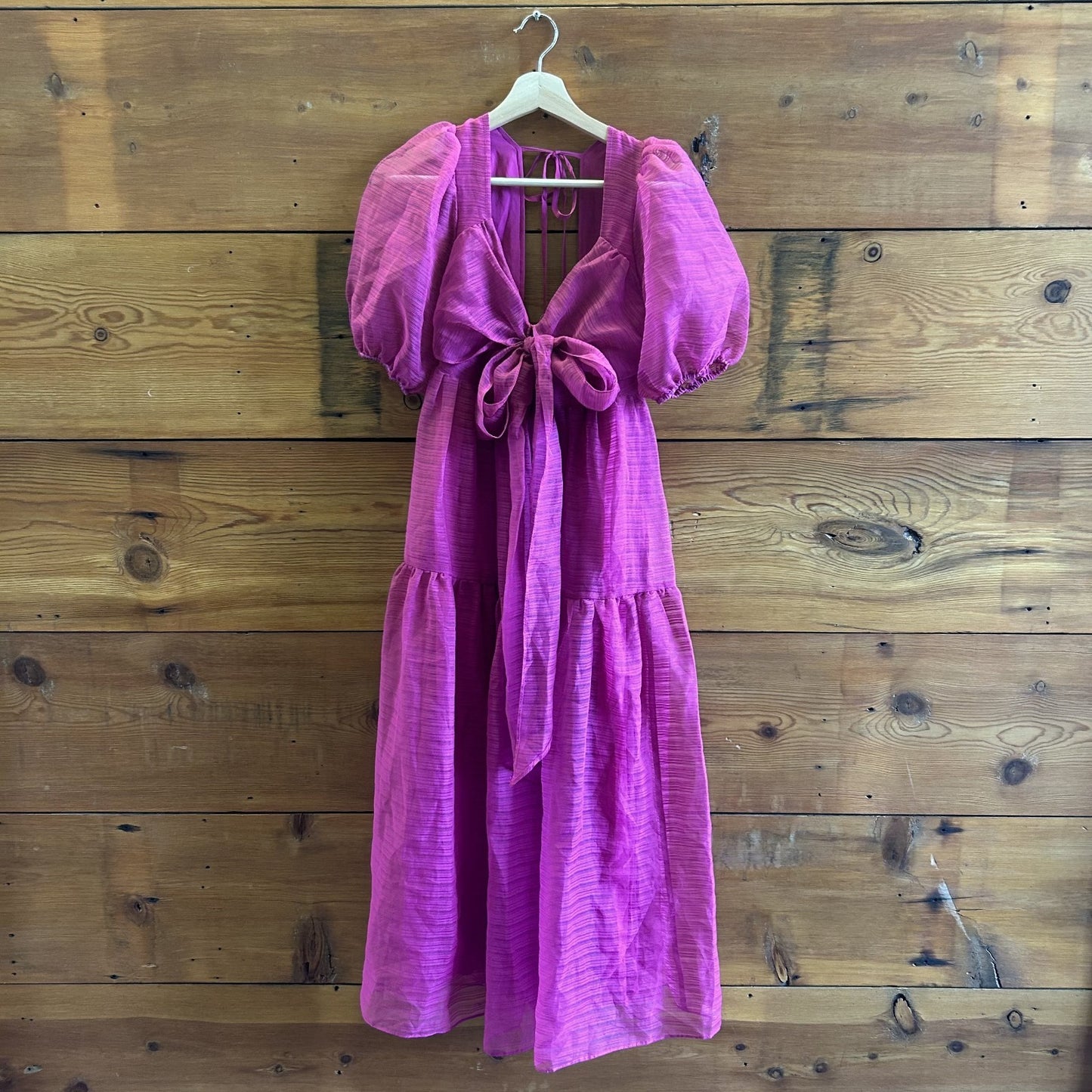 4 - Free People Cranberry Sheer Puff Sleeve Open Back Hailey Midi Dress 0819TB