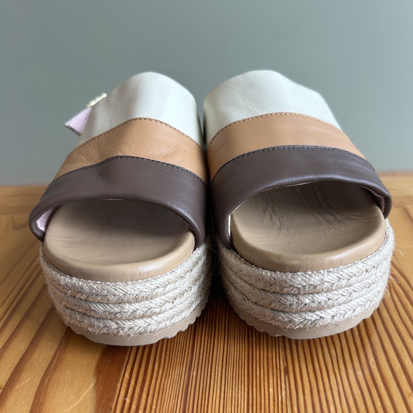 38 / 8 - Sole Bliss Brown Tan White Striped Bertie Espadrille Sandals 0603AG