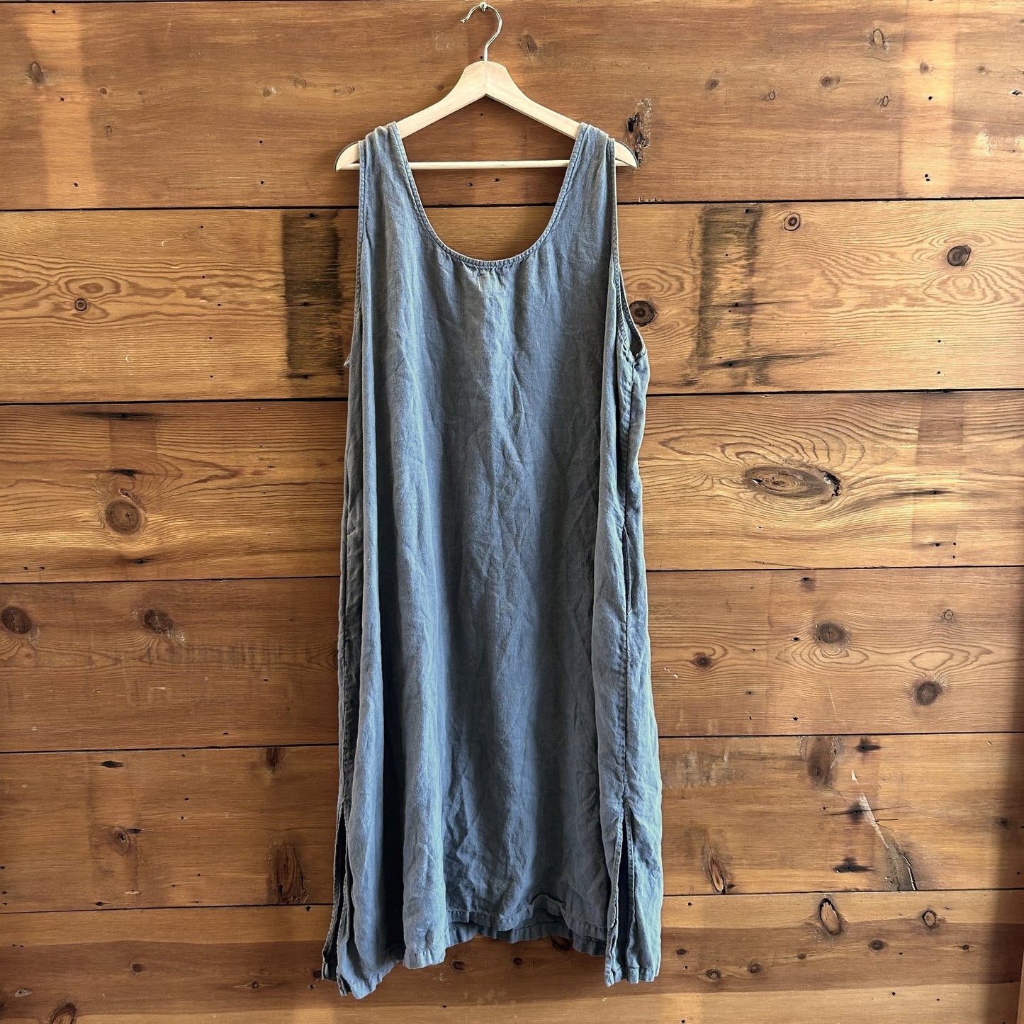XL - Esby Blue Gray Sleeveless Linen Lagenlook Maxi Dress 0824DC