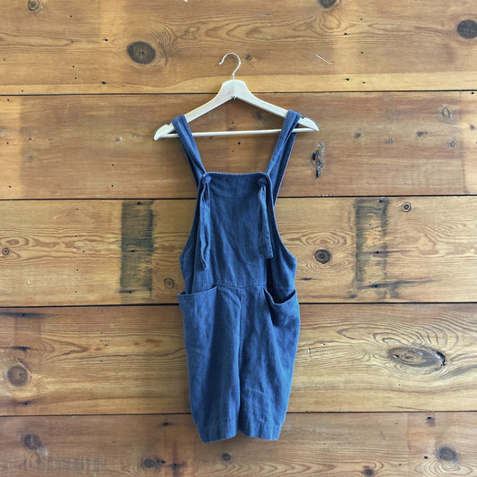 XS - Beaton Blue 100% Linen Romper Tie Strap Outfit Shortalls 0910BS