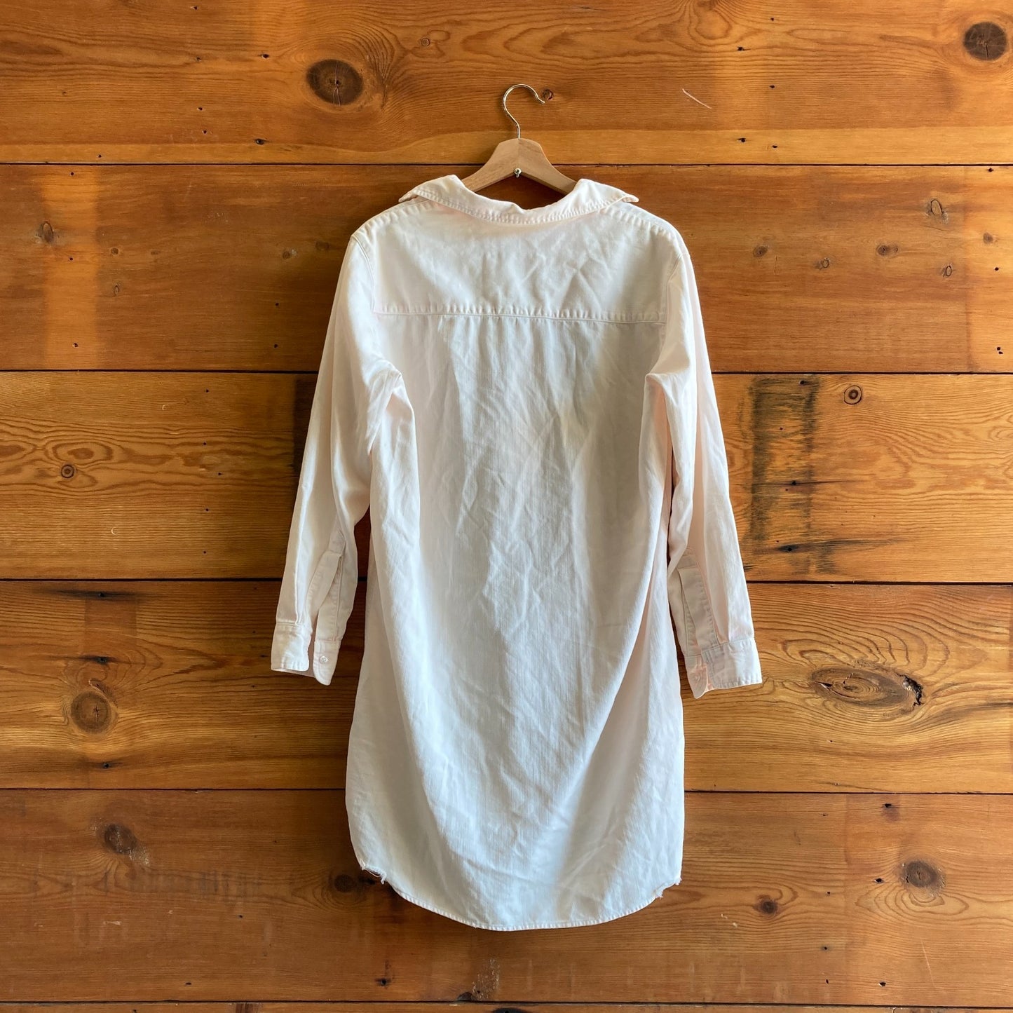 S - Frank & Eileen $328 Pale Pink Beige Tattered Cotton Mary Shirt Dress 0531AF