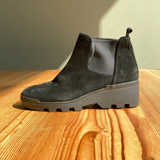 10 - Eileen Fisher Black Suede Waterproof Splash Wedge NEW Chelsea Boots 1215RJ
