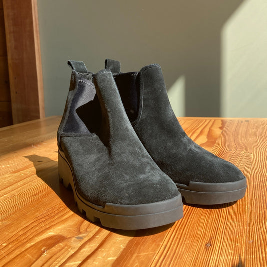 10 - Eileen Fisher Black Suede Waterproof Splash Wedge NEW Chelsea Boots 1215RJ