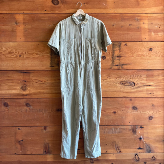 S - Ozma of California Green Short Sleeve Zip Front Carrasco Jumpsuit 1215RJ