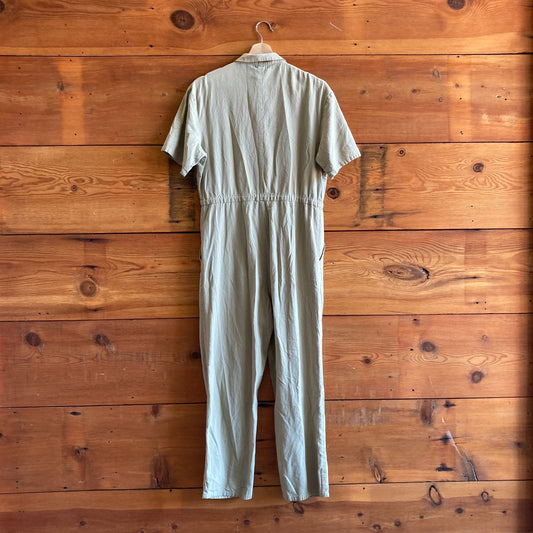 S - Ozma of California Green Short Sleeve Zip Front Carrasco Jumpsuit 1215RJ
