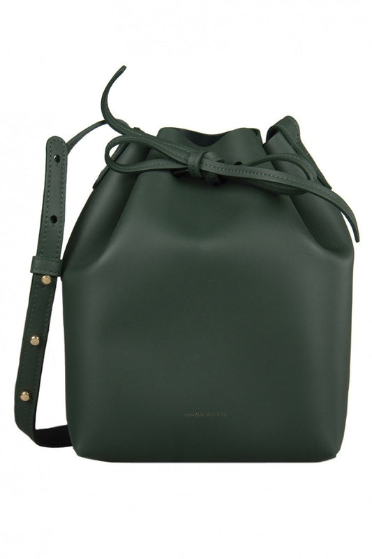 Mansur Gavriel $535 Forest Green Leather Bucket Crossbody Purse Bag NEW 0826NH